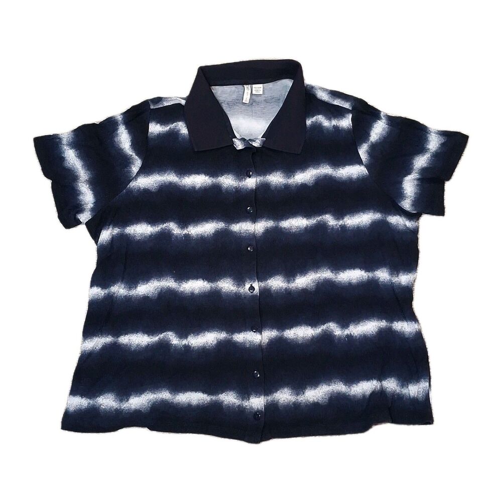 CATO EST 1945 Womens Top 14/16W Blue White Tie Dye Stripe Shirt Short Sleeve